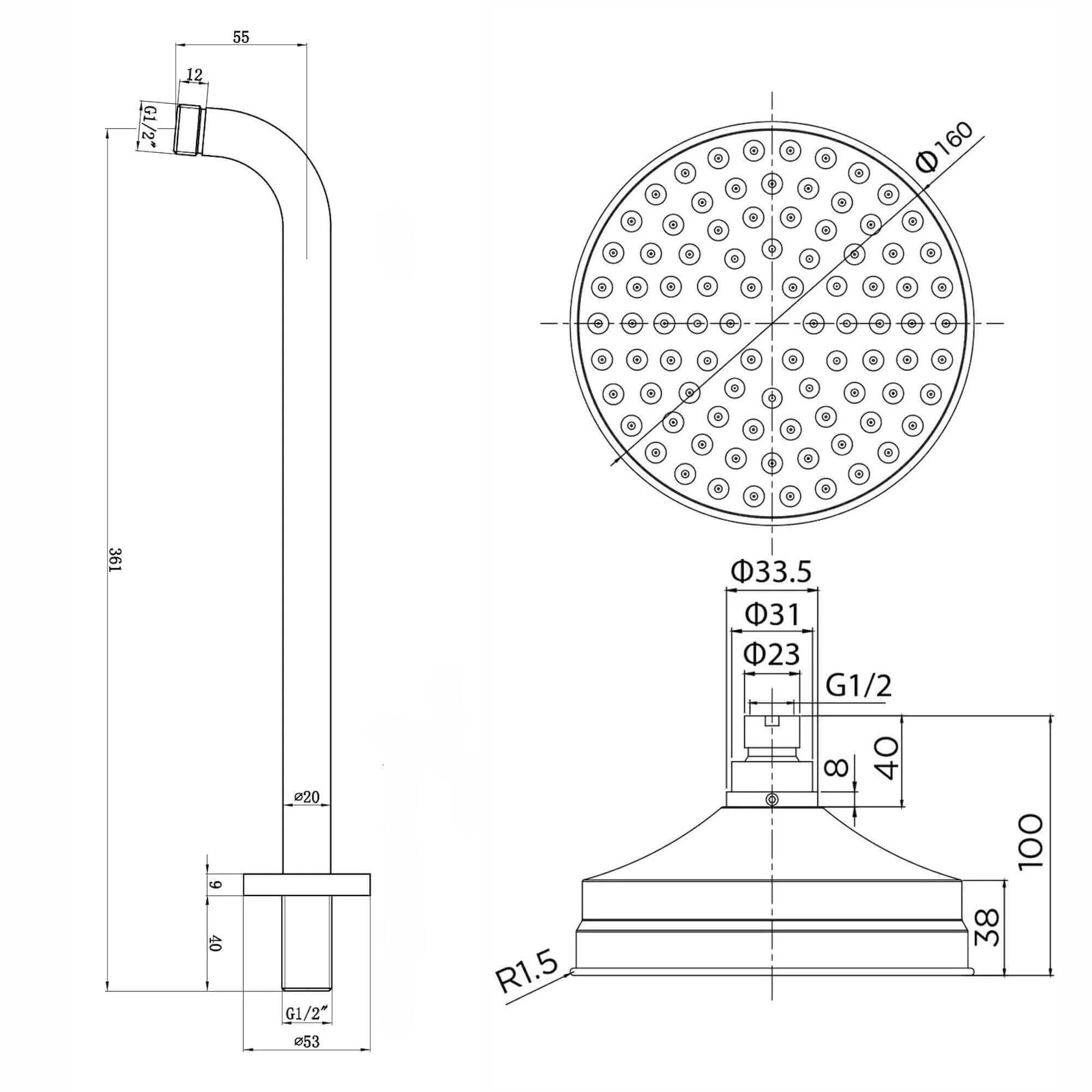 Traditional Wall Fixed Apron Brass Shower Head 6" With Shower Arm - Antique Brass - Image 4