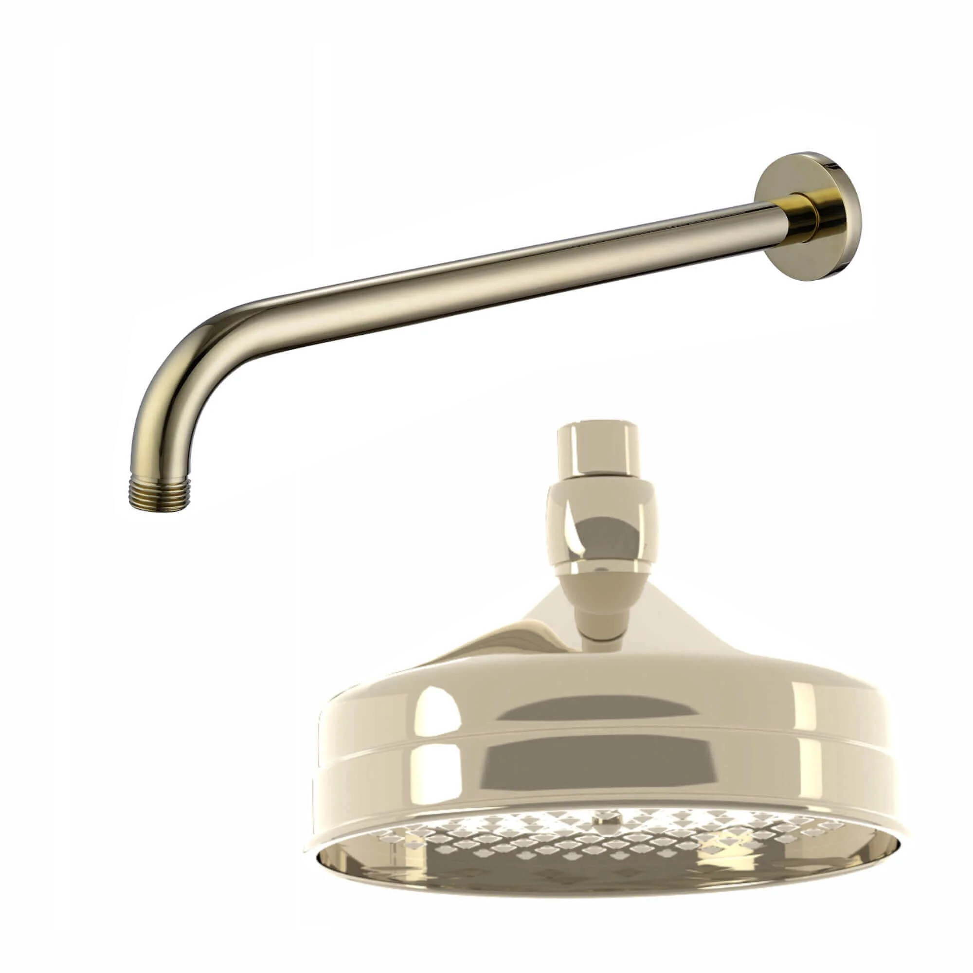 Traditional Wall Fixed Apron Brass Shower Head 6" With Shower Arm - Gold