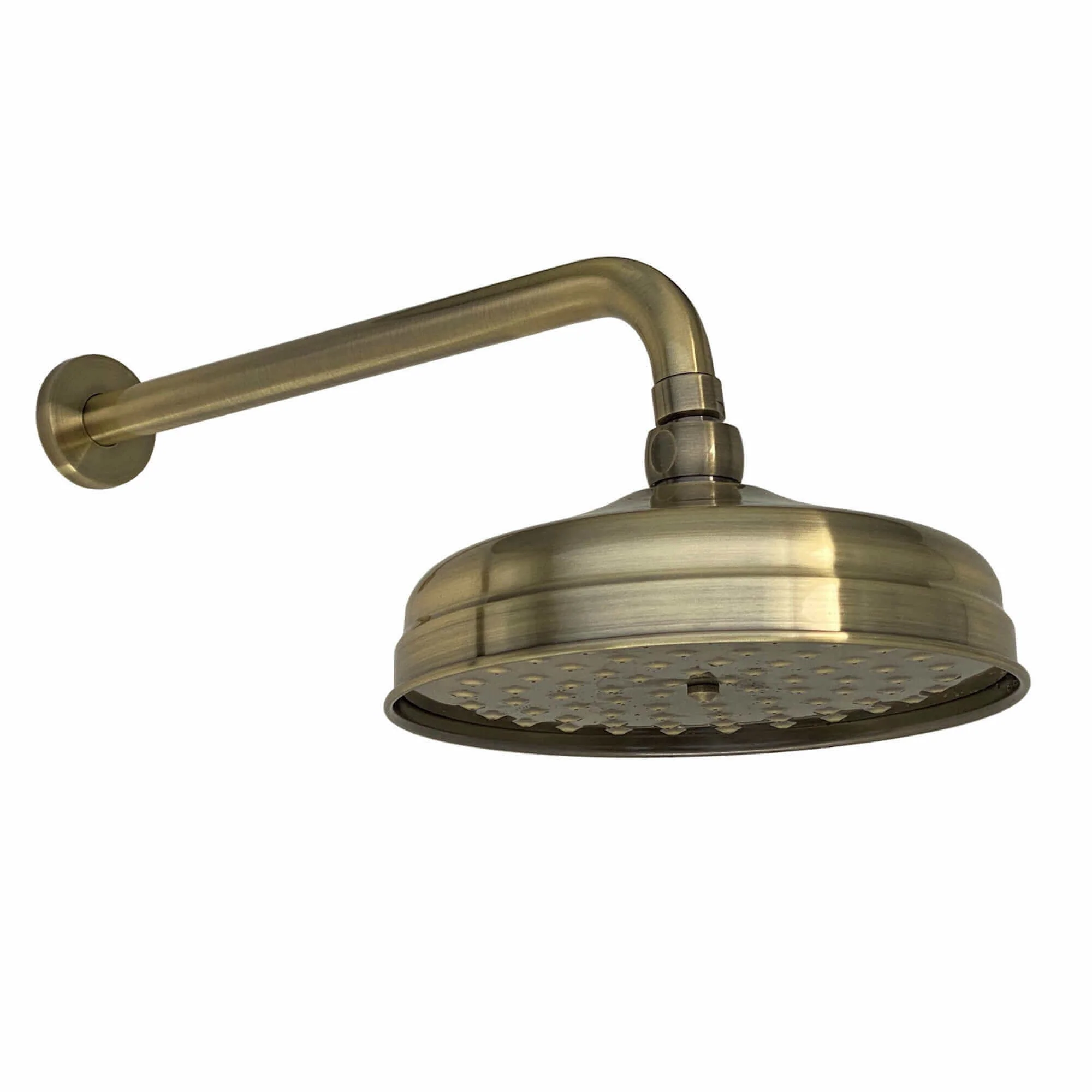 Traditional Wall Fixed Apron Brass Shower Head 8" With Shower Arm - Antique Brass