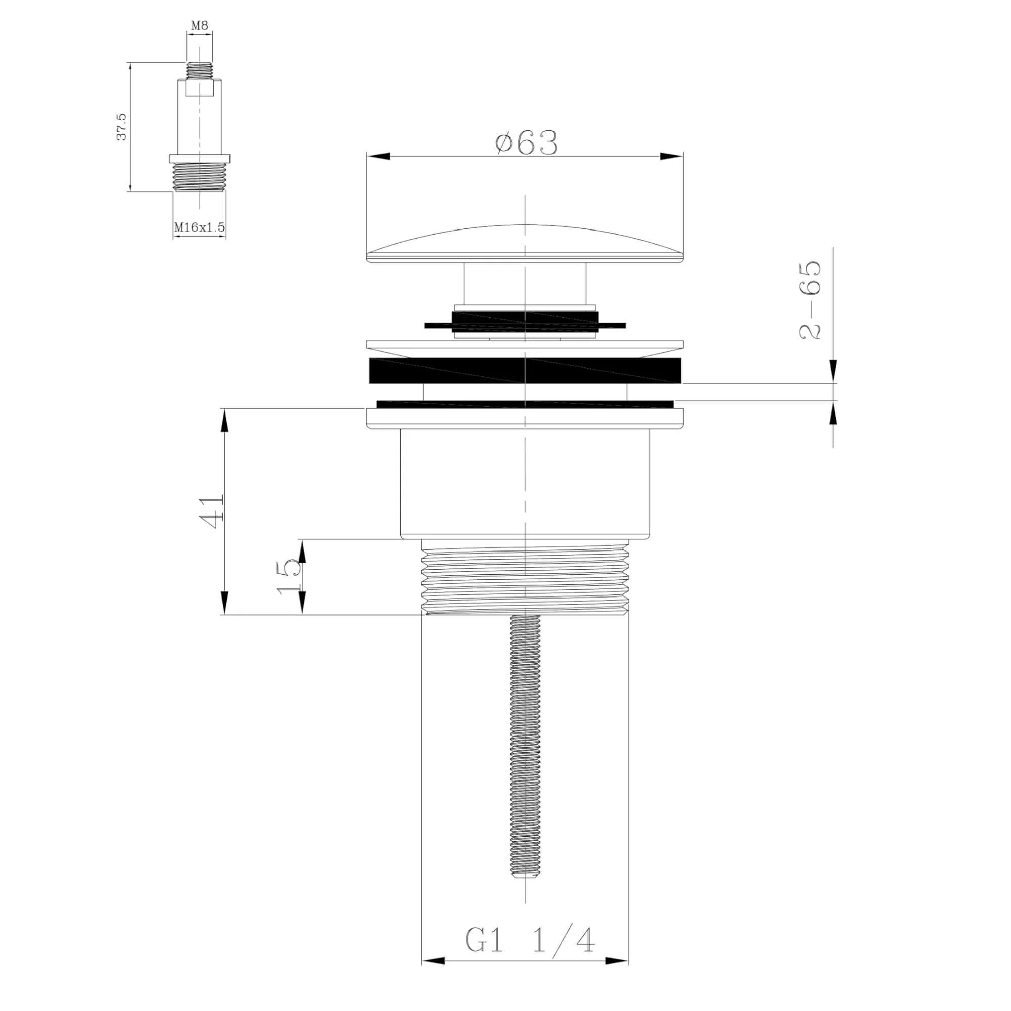 Universal click clack or freeflow basin waste for sinks with or without overflow - matt black - Image 4