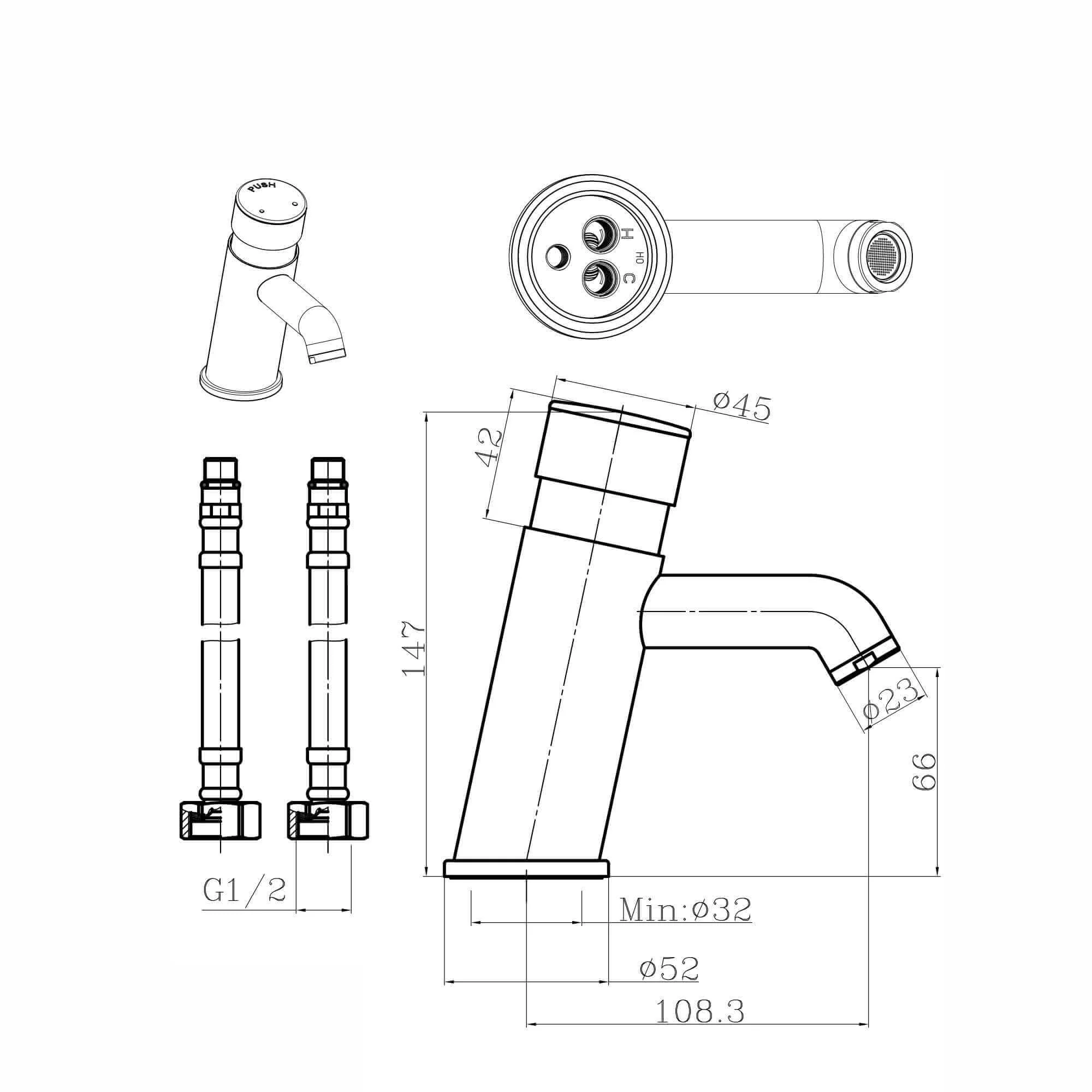 Vision mono non concussive time adjustable basin mixer tap modern - black - 12 pack - Image 4