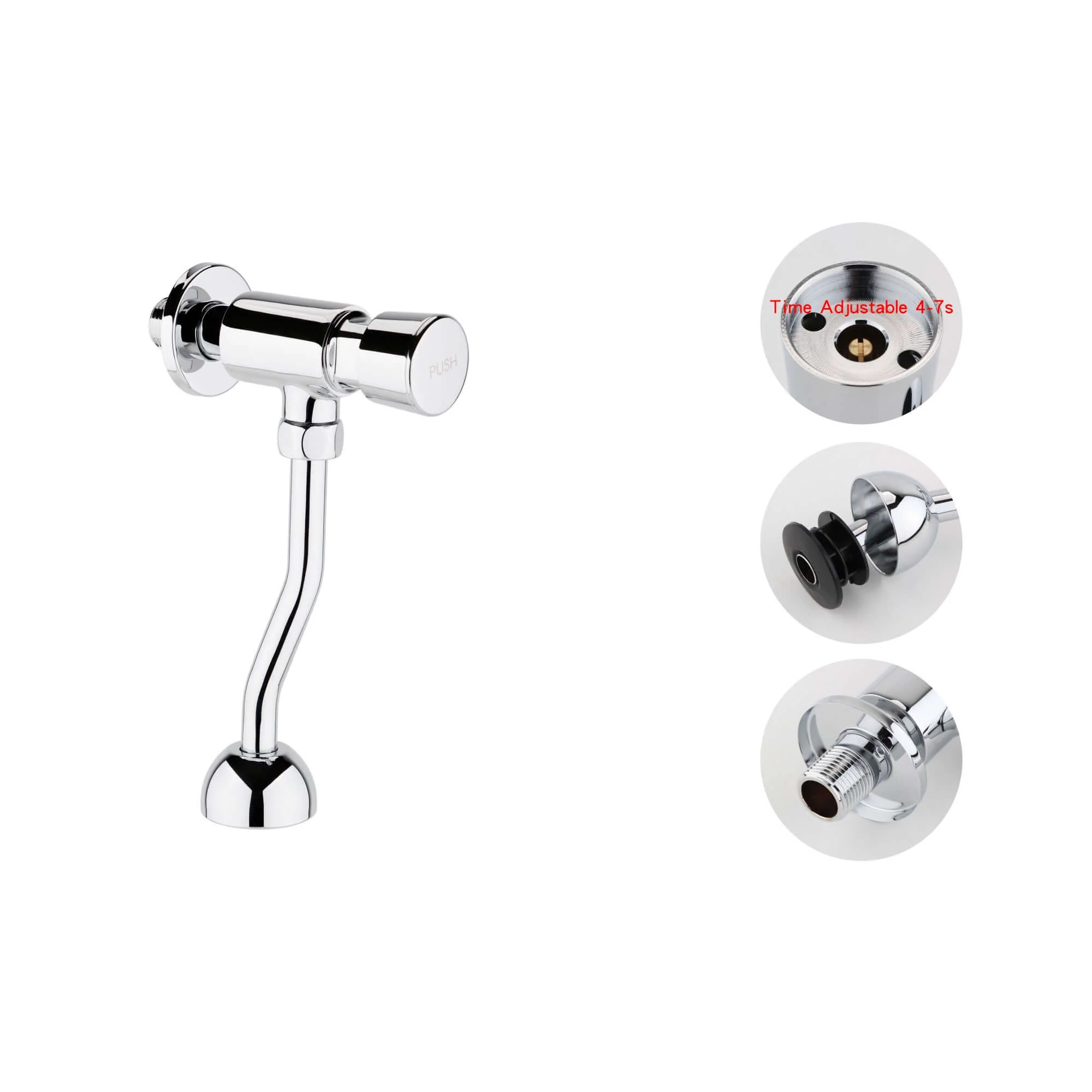 Vision non concussive time adjustable urinal flush valve with pipe exposed - chrome - Image 2