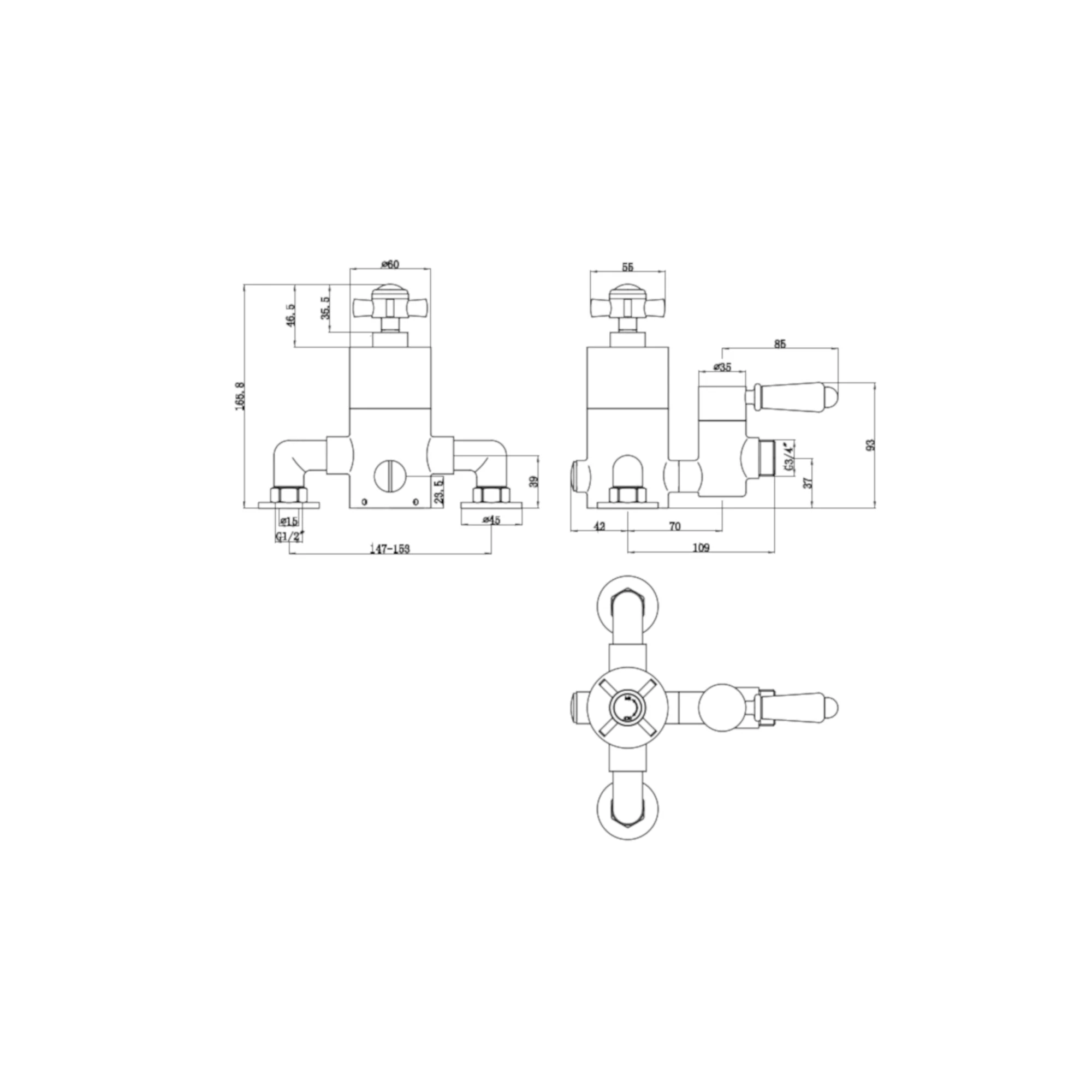 ENKI T118 Twin Thermostatic Shower Valve Top Traditional Black Chrome Windsor - Image 2