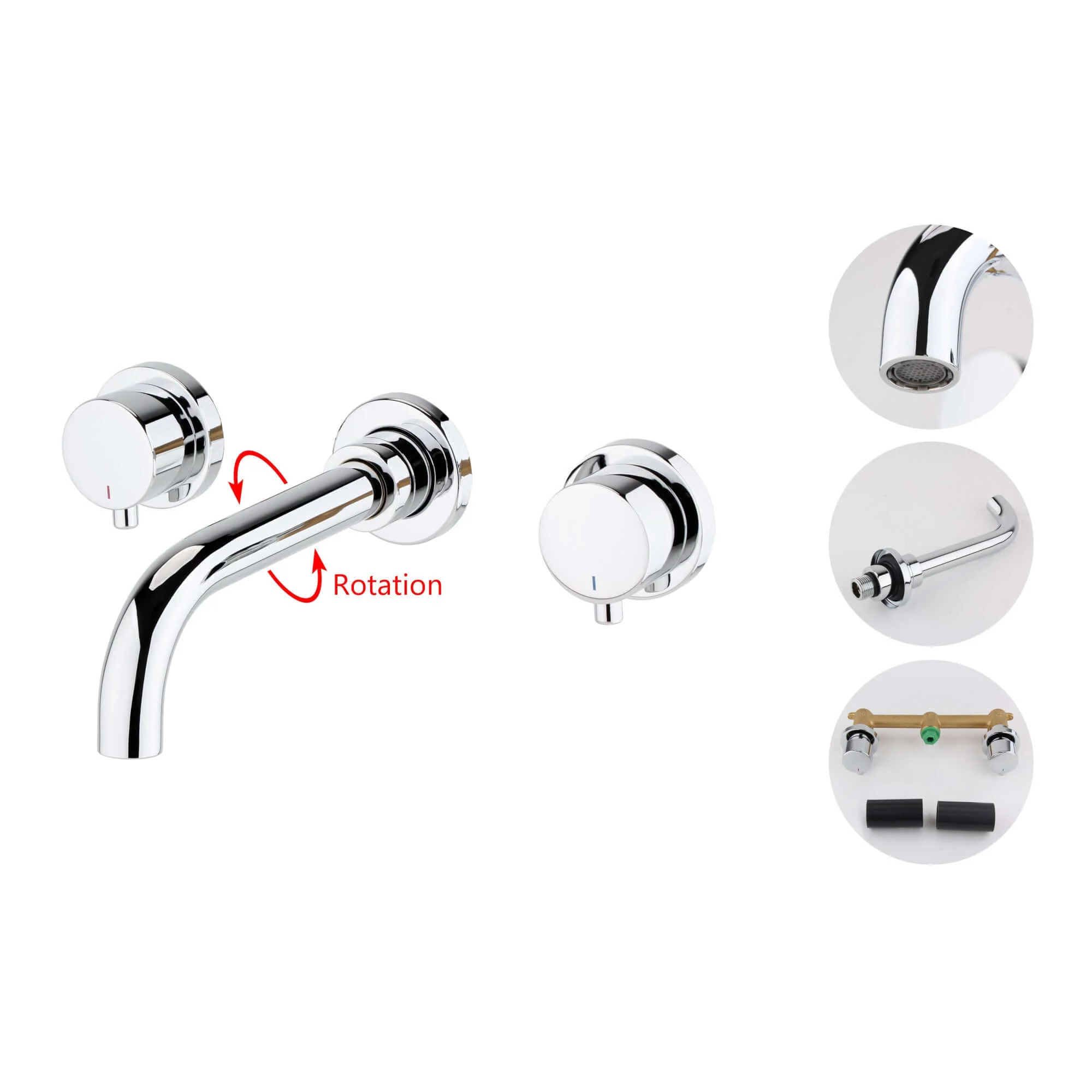 Zara contemporary wall mounted basin mixer tap (3TH) - chrome - Image 2